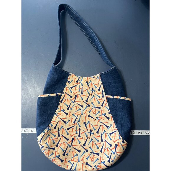 (2) Golf Denim & Canvas Tote Bags With Colorful Pattern - Picture 4 of 12